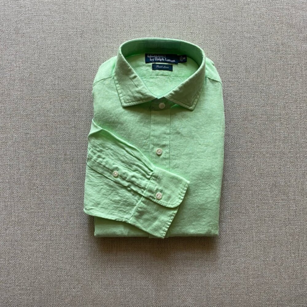 Polo Ralph Lauren Men's New Lime Green Linen Long Sleeve Shirt Size Medium